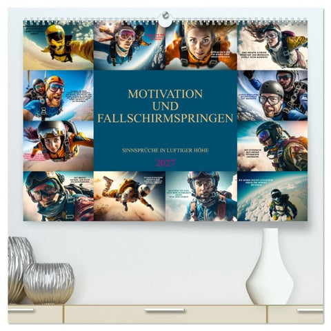 Motivation und Fallschirmspringen (hochwertiger Premium Wandkalender 2027 DIN A2 quer), Kunstdruck in Hochglanz