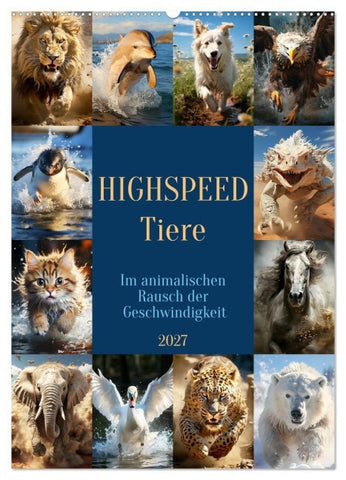 Highspeed Tiere (Wandkalender 2027 DIN A2 hoch), CALVENDO Monatskalender