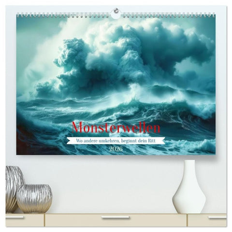 Monsterwellen (hochwertiger Premium Wandkalender 2026 DIN A2 quer), Kunstdruck in Hochglanz