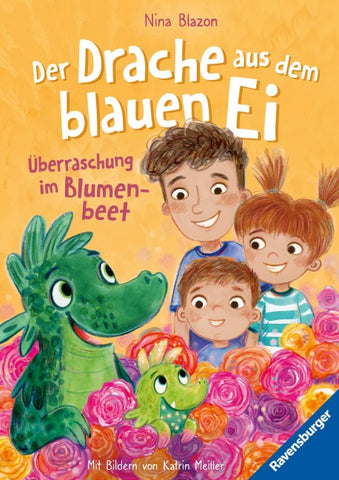 Der Drache aus dem blauen Ei. Überraschung im Blumenbeet