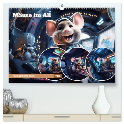 Mäuse im All (hochwertiger Premium Wandkalender 2026 DIN A2 quer), Kunstdruck in Hochglanz