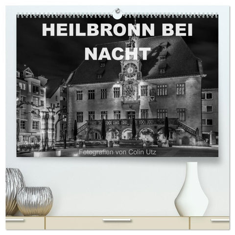 Heilbronn bei Nacht (hochwertiger Premium Wandkalender 2026 DIN A2 quer), Kunstdruck in Hochglanz