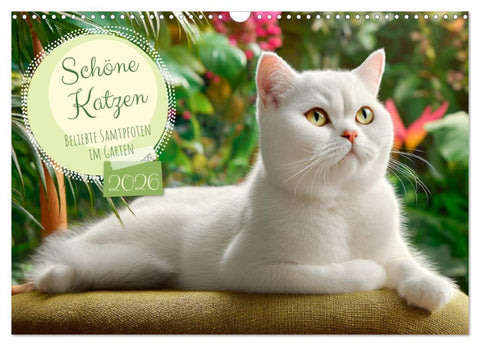 Schöne Katzen. Beliebte Samtpfoten im Garten (Wandkalender 2026 DIN A3 quer), CALVENDO Monatskalender