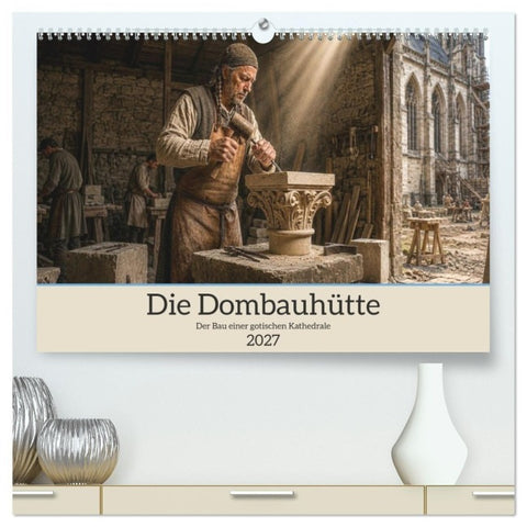 Die Dombauhütte – Der Bau einer gotischen Kathedrale (hochwertiger Premium Wandkalender 2027 DIN A2 quer), Kunstdruck in Hochglanz