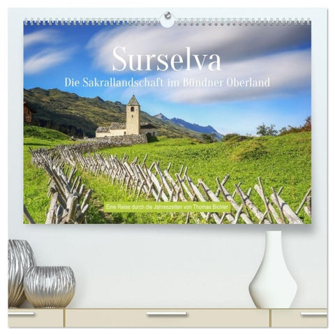 Sakrallandschaft Surselva (hochwertiger Premium Wandkalender 2027 DIN A2 quer), Kunstdruck in Hochglanz