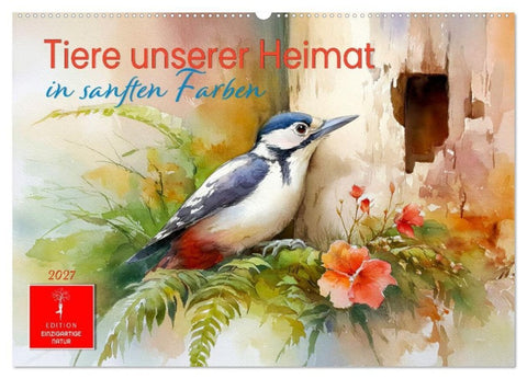 Tiere unserer Heimat in sanften Farben (Wandkalender 2027 DIN A2 quer), CALVENDO Monatskalender