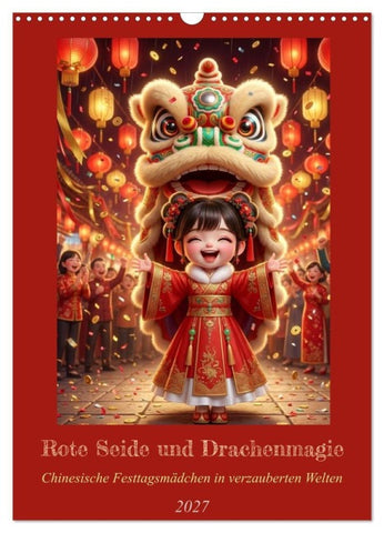 Rote Seide und Drachenmagie (Wandkalender 2027 DIN A3 hoch), CALVENDO Monatskalender
