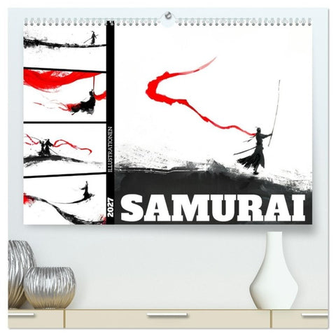 Samurai Illustrationen (hochwertiger Premium Wandkalender 2027 DIN A2 quer), Kunstdruck in Hochglanz