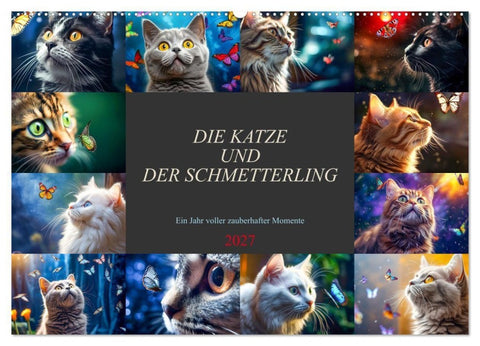 Die Katze und der Schmetterling (Wandkalender 2027 DIN A2 quer), CALVENDO Monatskalender