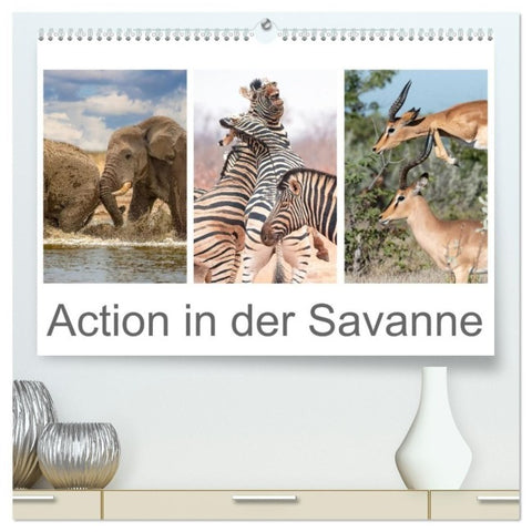 Action in der Savanne (hochwertiger Premium Wandkalender 2027 DIN A2 quer), Kunstdruck in Hochglanz