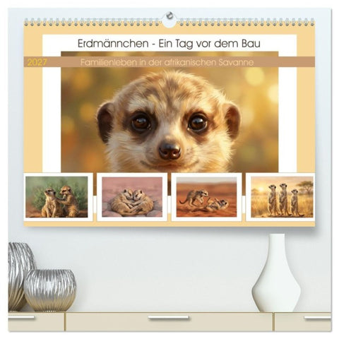 Erdmännchen - Ein Tag vor dem Bau (hochwertiger Premium Wandkalender 2027 DIN A2 quer), Kunstdruck in Hochglanz