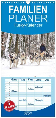 Familienplaner 2027 - Husky-Kalender mit 5 Spalten (Wandkalender, 21 x 45 cm) CALVENDO