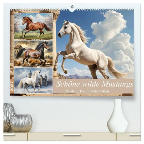 Schöne wilde Mustangs (hochwertiger Premium Wandkalender 2027 DIN A2 quer), Kunstdruck in Hochglanz