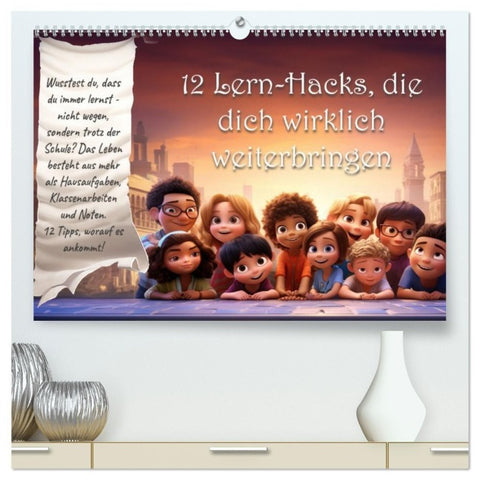 12 Lern-Hacks (hochwertiger Premium Wandkalender 2027 DIN A2 quer), Kunstdruck in Hochglanz