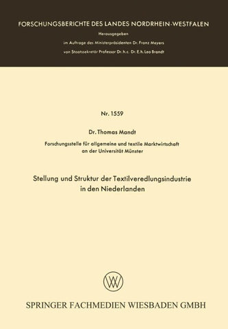 Stellung und Struktur der Textilveredlungsindustrie in den Niederlanden