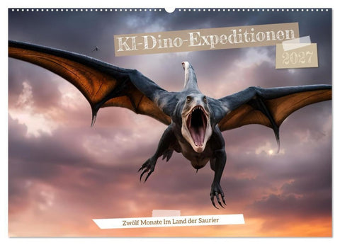KI-Dino-Expeditionen Zwölf Monate im Land der Saurier (Wandkalender 2027 DIN A2 quer), CALVENDO Monatskalender