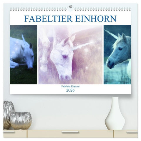 Fabeltier Einhorn (hochwertiger Premium Wandkalender 2026 DIN A2 quer), Kunstdruck in Hochglanz