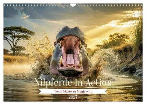 Nilpferde in Action (Wandkalender 2027 DIN A3 quer), CALVENDO Monatskalender