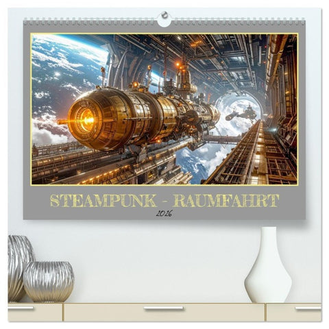 Steampunk-Raumfahrt (hochwertiger Premium Wandkalender 2026 DIN A2 quer), Kunstdruck in Hochglanz