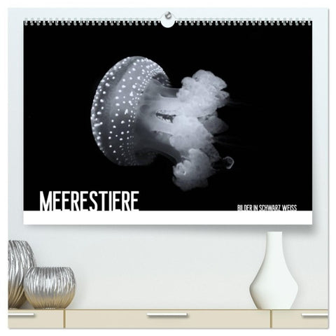 Meerestiere Bilder in Schwarz Weiss (hochwertiger Premium Wandkalender 2027 DIN A2 quer), Kunstdruck in Hochglanz