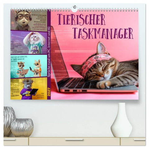 Tierischer Taskmanager (hochwertiger Premium Wandkalender 2027 DIN A2 quer), Kunstdruck in Hochglanz
