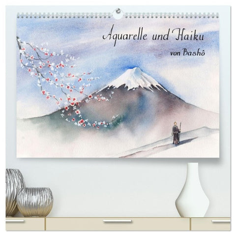 Aquarelle und Haiku von Basho (hochwertiger Premium Wandkalender 2027 DIN A2 quer), Kunstdruck in Hochglanz