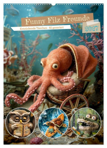 Funny Filz Freunde (Wandkalender 2027 DIN A2 hoch), CALVENDO Monatskalender