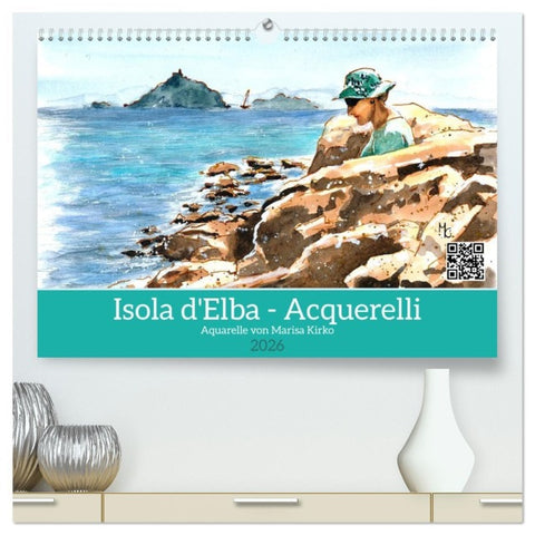Isola d'Elba - Acquerelli (hochwertiger Premium Wandkalender 2026 DIN A2 quer), Kunstdruck in Hochglanz
