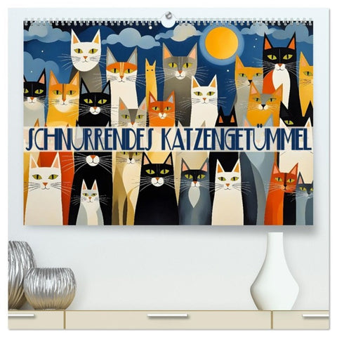Schnurrendes Katzengetümmel (hochwertiger Premium Wandkalender 2026 DIN A2 quer), Kunstdruck in Hochglanz