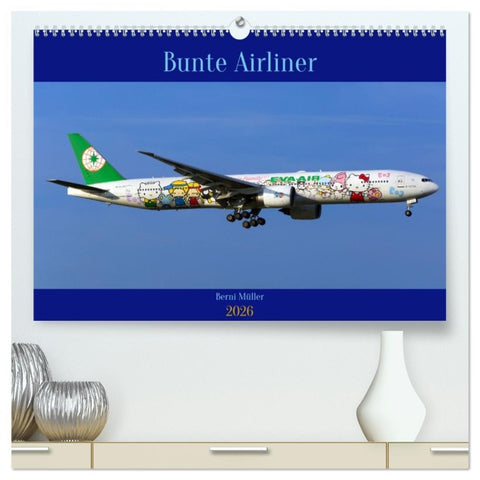 Bunte Airliner (hochwertiger Premium Wandkalender 2026 DIN A2 quer), Kunstdruck in Hochglanz