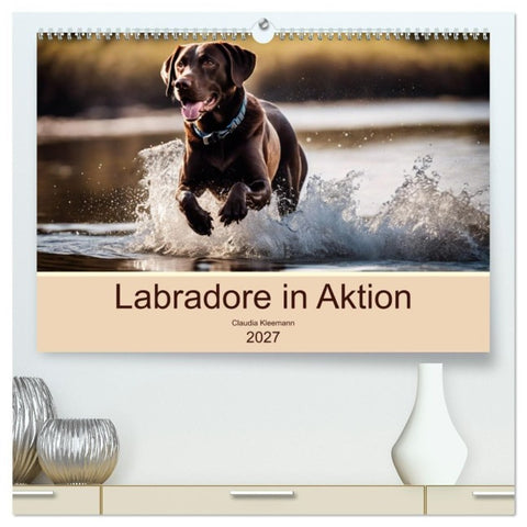 Labradore in Aktion (hochwertiger Premium Wandkalender 2027 DIN A2 quer), Kunstdruck in Hochglanz