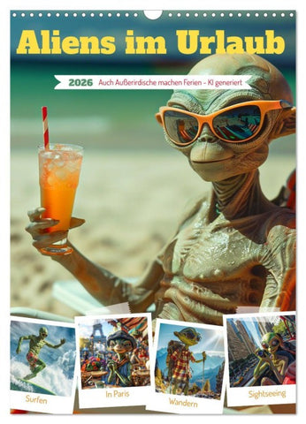 Aliens im Urlaub (Wandkalender 2026 DIN A3 hoch), CALVENDO Monatskalender