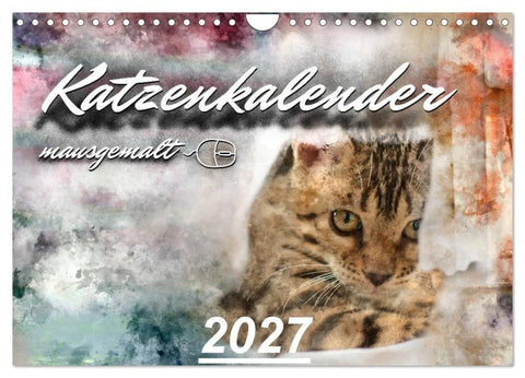 Katzenkalender mausgemalt (Wandkalender 2027 DIN A4 quer), CALVENDO Monatskalender