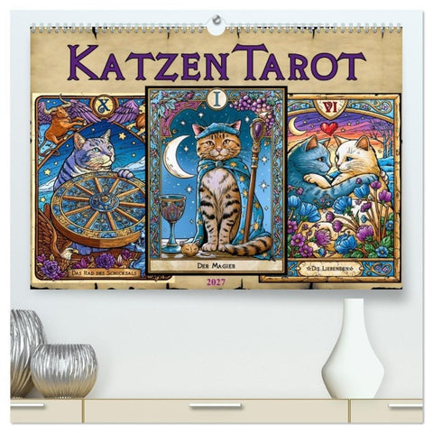 Katzentarot (hochwertiger Premium Wandkalender 2027 DIN A2 quer), Kunstdruck in Hochglanz