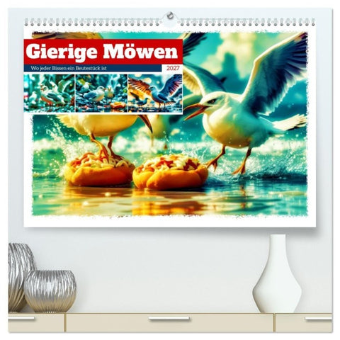 Gierige Möwen (hochwertiger Premium Wandkalender 2027 DIN A2 quer), Kunstdruck in Hochglanz