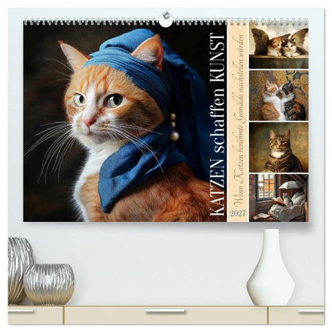 Katzen schaffen Kunst (hochwertiger Premium Wandkalender 2027 DIN A2 quer), Kunstdruck in Hochglanz