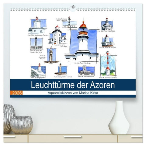 Leuchttürme der Azoren (hochwertiger Premium Wandkalender 2026 DIN A2 quer), Kunstdruck in Hochglanz