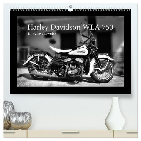 Harley Davidson WLA 750 in Schwarzweiss (hochwertiger Premium Wandkalender 2027 DIN A2 quer), Kunstdruck in Hochglanz