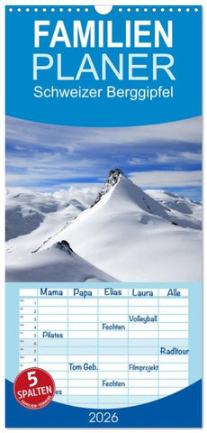 Familienplaner 2026 - Schweizer Berggipfel mit 5 Spalten (Wandkalender, 21 x 45 cm) CALVENDO