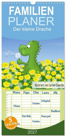 Familienplaner 2027 - Der kleine Drache mit 5 Spalten (Wandkalender, 21 x 45 cm) CALVENDO