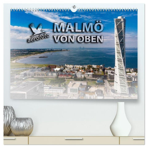 Malmö von oben (hochwertiger Premium Wandkalender 2027 DIN A2 quer), Kunstdruck in Hochglanz