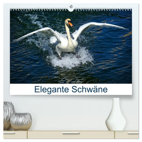 Elegante Schwäne (hochwertiger Premium Wandkalender 2027 DIN A2 quer), Kunstdruck in Hochglanz