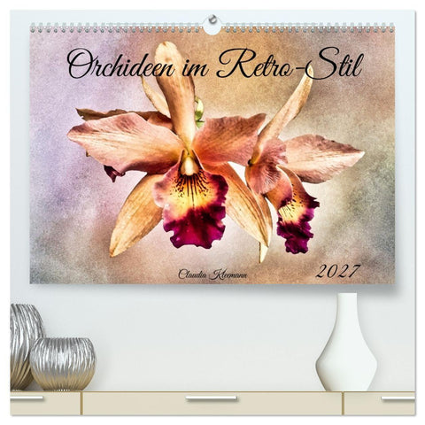 Orchideen im Retro-Stil (hochwertiger Premium Wandkalender 2027 DIN A2 quer), Kunstdruck in Hochglanz