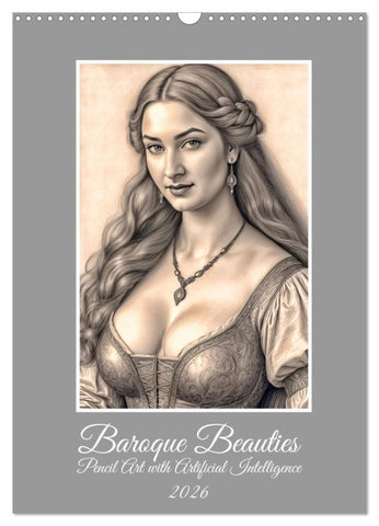 Baroque Beauties, Pencil Art with Artificial Intelligence (Wall Calendar 2026 DIN A3 portrait), CALVENDO 12 Month Wall Calendar