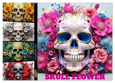 Skull Flower - Totenkopf ART (Wandkalender 2027 DIN A2 quer), CALVENDO Monatskalender