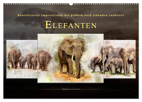 Elefanten - künstlerische Impressionen der größten noch lebenden Landtiere (Wandkalender 2026 DIN A2 quer), CALVENDO Monatskalender