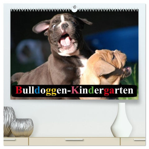 Bulldoggen-Kindergarten (hochwertiger Premium Wandkalender 2027 DIN A2 quer), Kunstdruck in Hochglanz