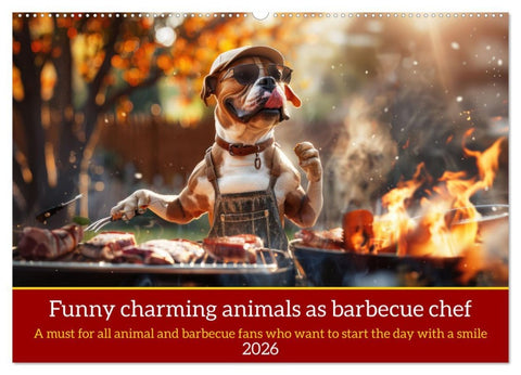 Funny charming animals as barbecue chef (Wall Calendar 2026 DIN A2 landscape), CALVENDO 12 Month Wall Calendar