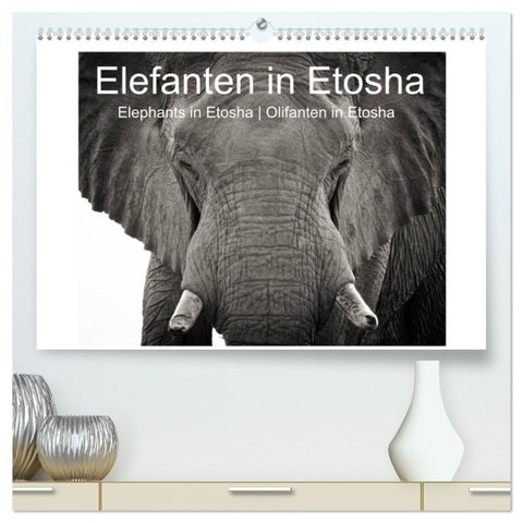 Elefanten in Etosha (hochwertiger Premium Wandkalender 2027 DIN A2 quer), Kunstdruck in Hochglanz