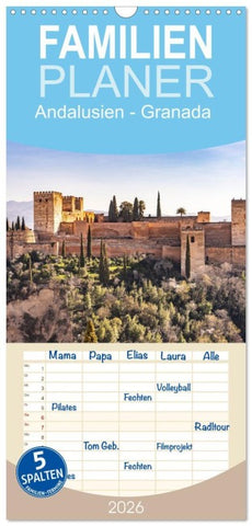 Familienplaner 2026 - Andalusien - Granada mit 5 Spalten (Wandkalender, 21 x 45 cm) CALVENDO